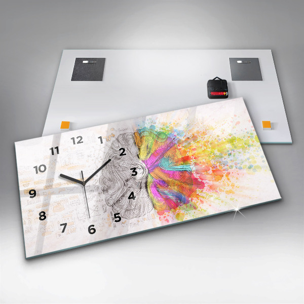 Glass wall clock rectangular Abstraction brain