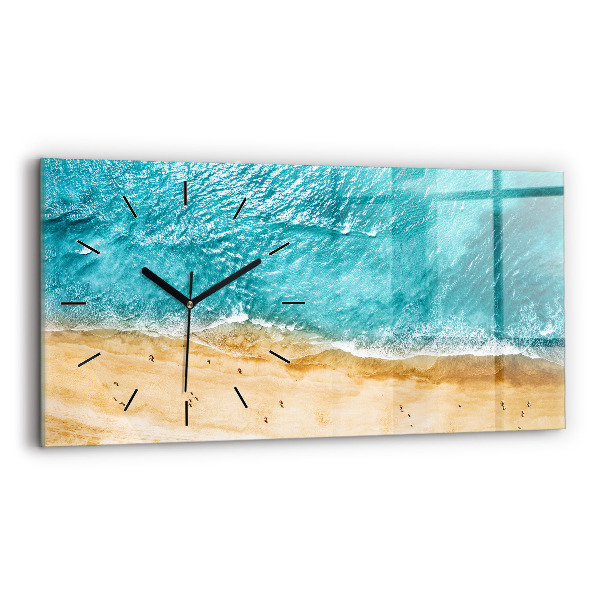 Glass wall clock rectangular sea beach people