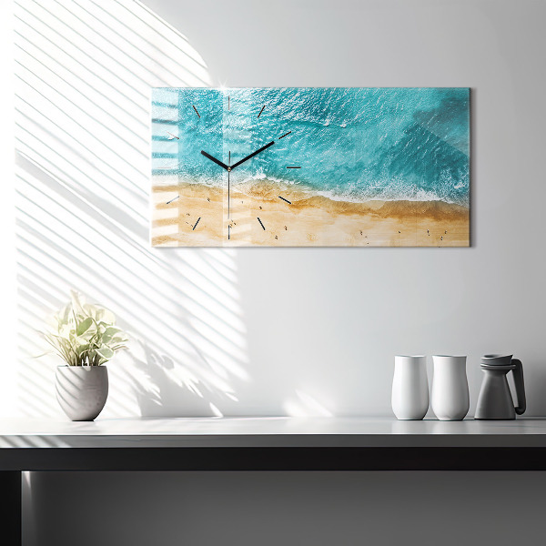 Glass wall clock rectangular sea beach people