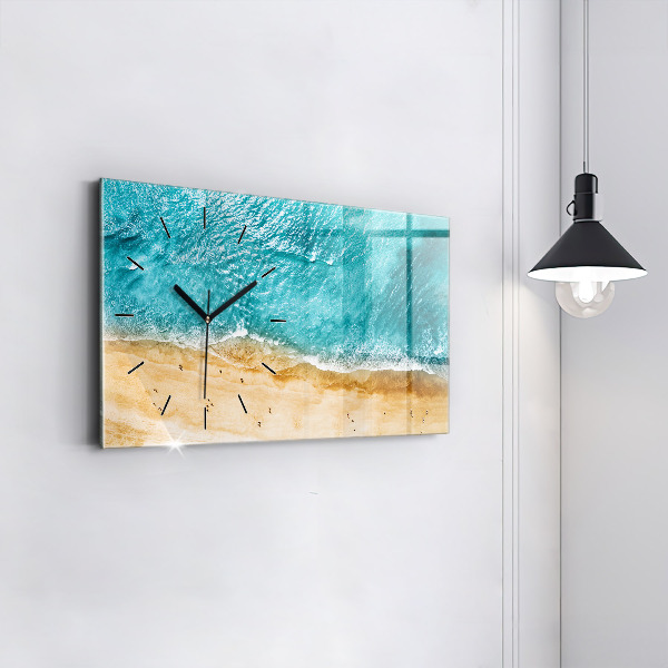Glass wall clock rectangular sea beach people