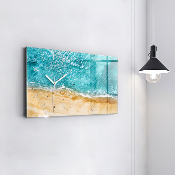 Glass wall clock rectangular sea beach people