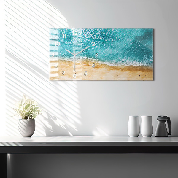 Glass wall clock rectangular sea beach people