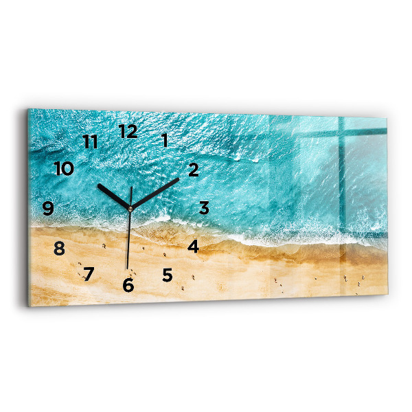 Glass wall clock rectangular sea beach people