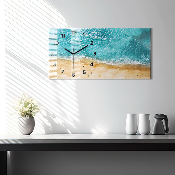 Glass wall clock rectangular sea beach people