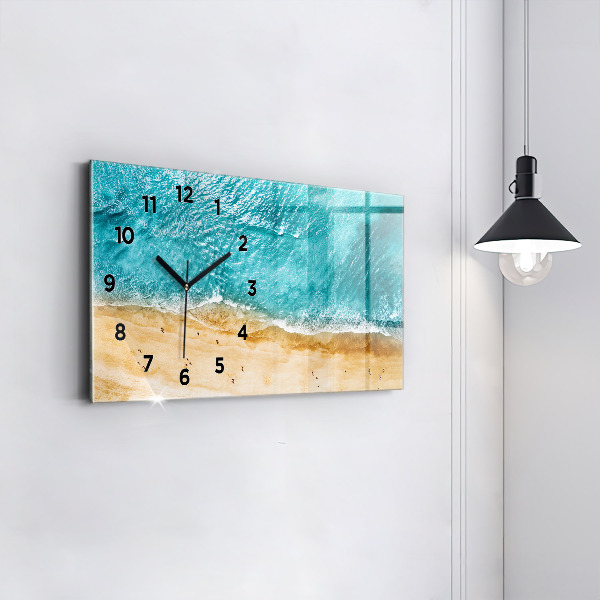 Glass wall clock rectangular sea beach people