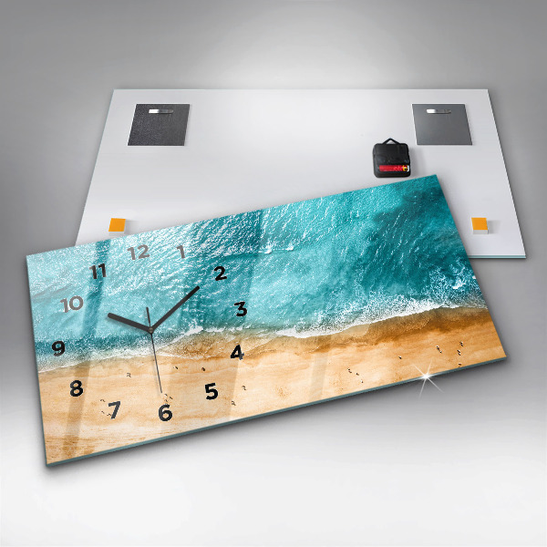 Glass wall clock rectangular sea beach people