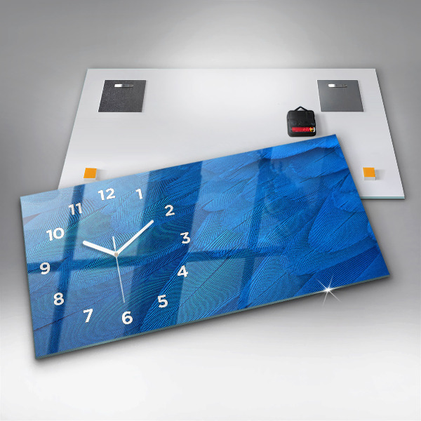 Glass wall clock rectangular Bird feather