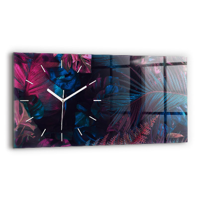 Glass wall clock rectangular Exotic flowers