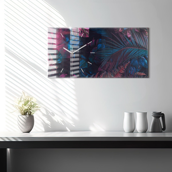 Glass wall clock rectangular Exotic flowers