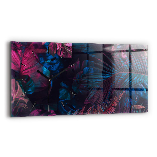 Glass wall clock rectangular Exotic flowers
