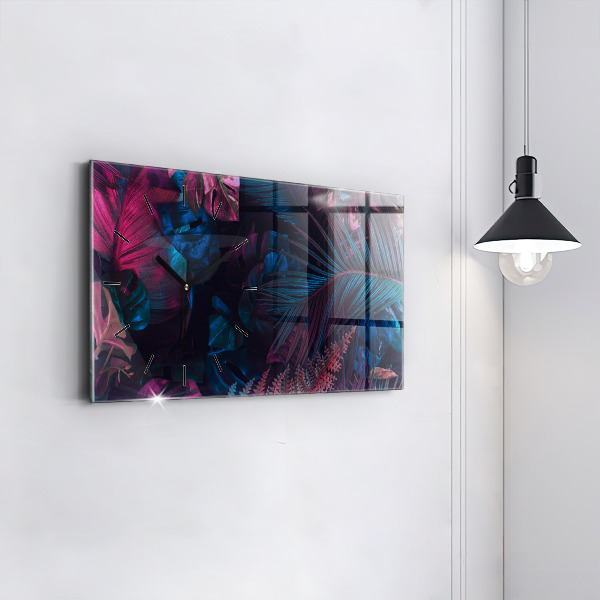 Glass wall clock rectangular Exotic flowers