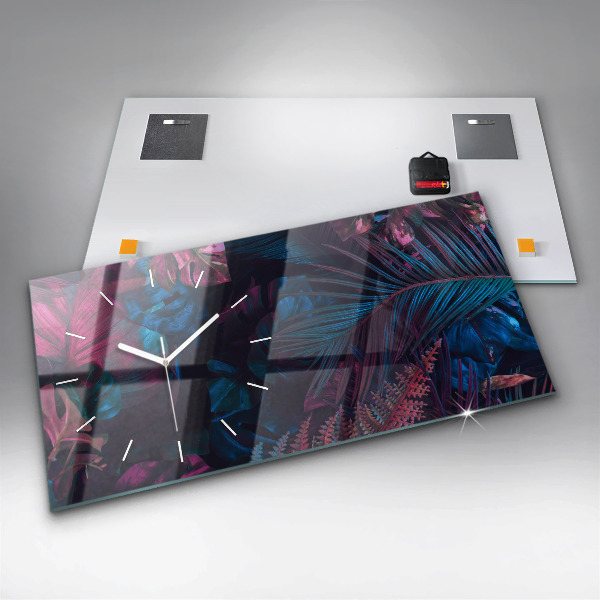 Glass wall clock rectangular Exotic flowers