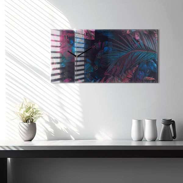 Glass wall clock rectangular Exotic flowers