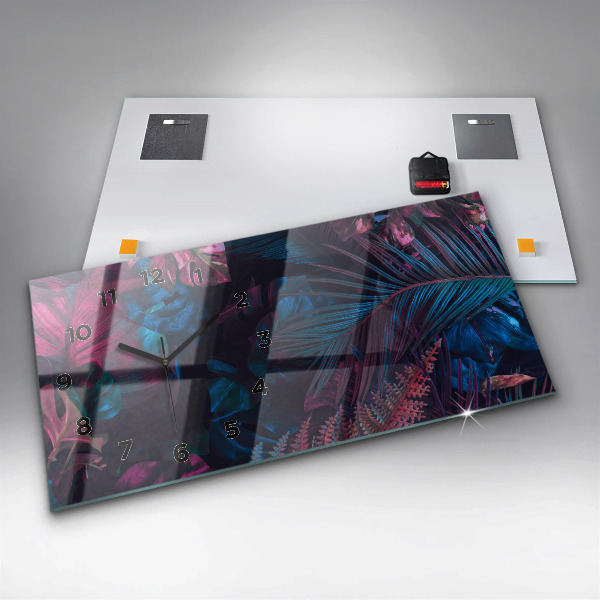 Glass wall clock rectangular Exotic flowers