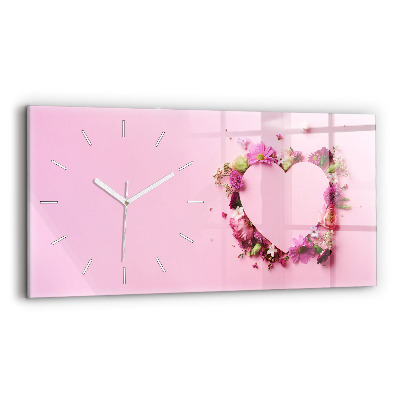 Glass wall clock rectangular Heart of flowers