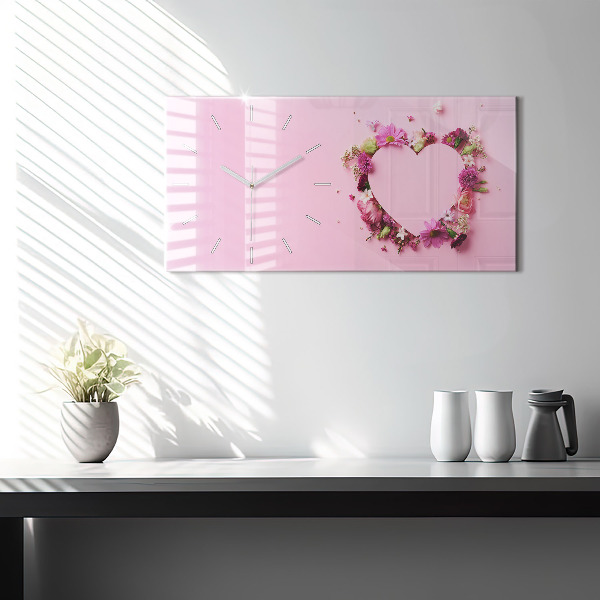 Glass wall clock rectangular Heart of flowers