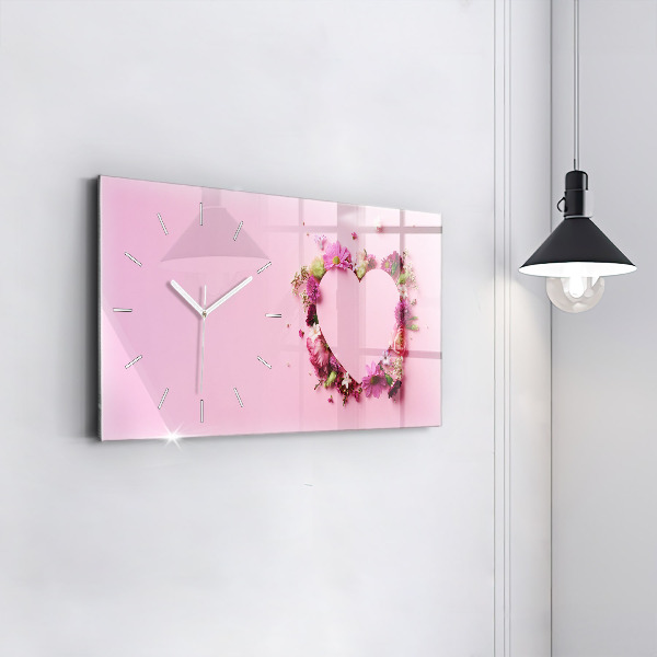Glass wall clock rectangular Heart of flowers
