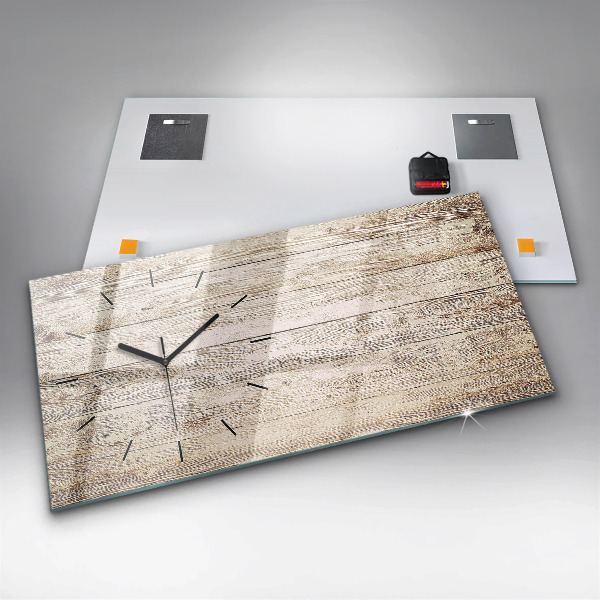 Glass wall clock rectangular Wooden panels