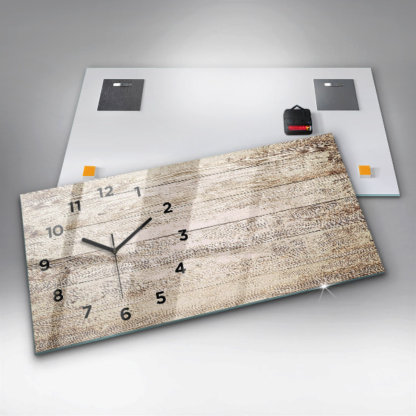 Glass wall clock rectangular Wooden panels