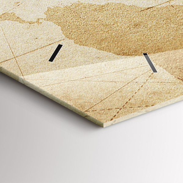 Glass wall clock rectangular Vintage world map