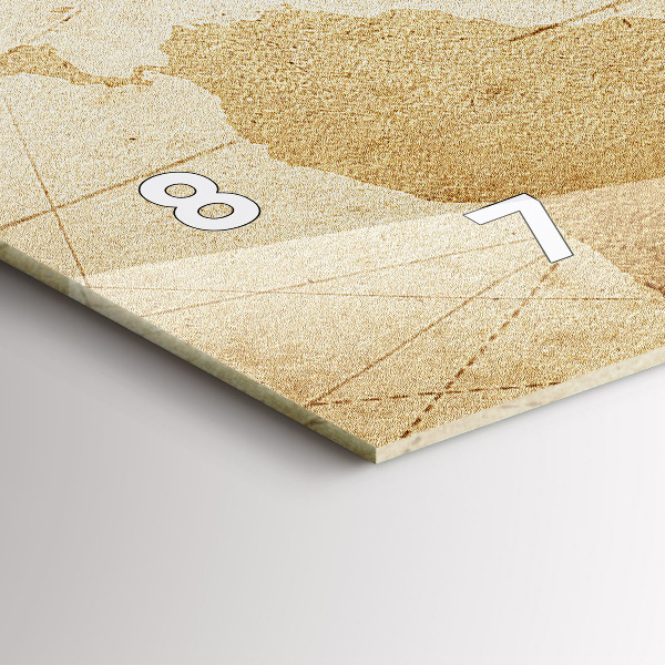 Glass wall clock rectangular Vintage world map