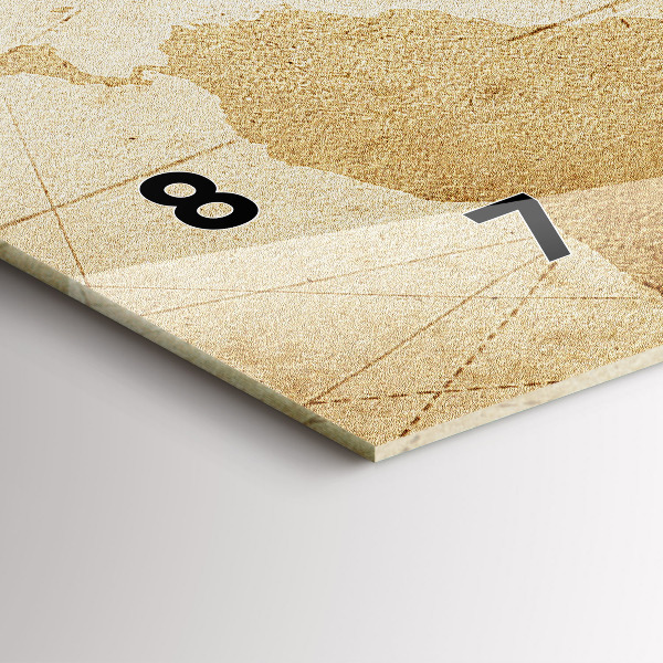 Glass wall clock rectangular Vintage world map