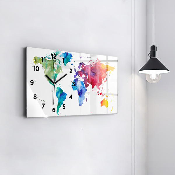 Glass wall clock rectangular Watercolor map of the world