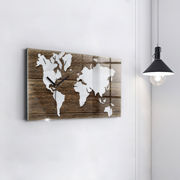 Glass wall clock rectangular World Map on boards