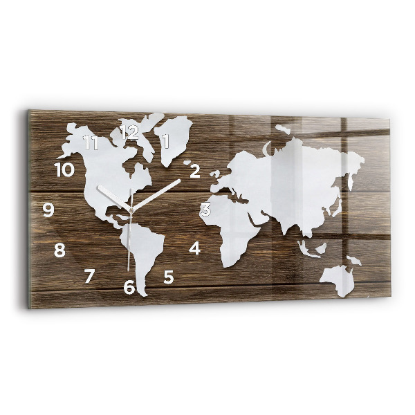 Glass wall clock rectangular World Map on boards