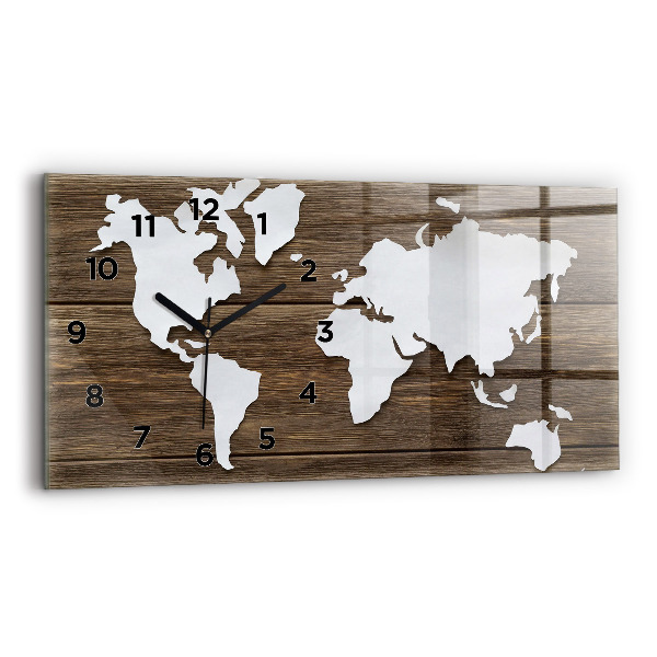 Glass wall clock rectangular World Map on boards