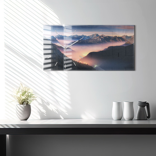 Glass wall clock rectangular Mountain peaks Landscape