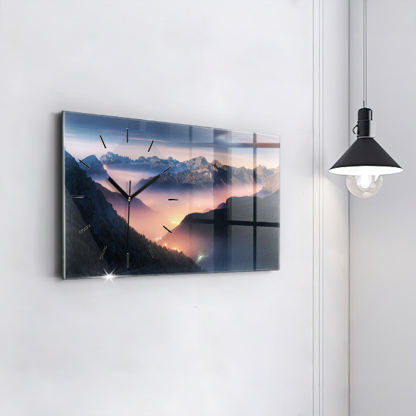 Glass wall clock rectangular Mountain peaks Landscape