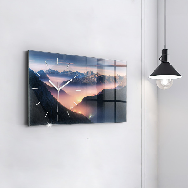 Glass wall clock rectangular Mountain peaks Landscape