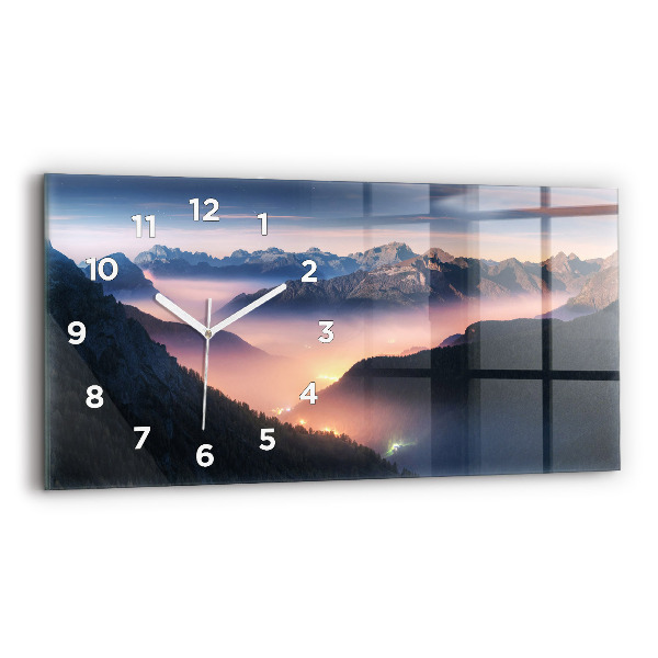 Glass wall clock rectangular Mountain peaks Landscape