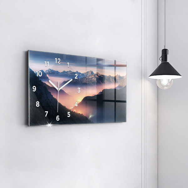 Glass wall clock rectangular Mountain peaks Landscape