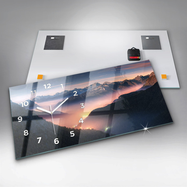 Glass wall clock rectangular Mountain peaks Landscape