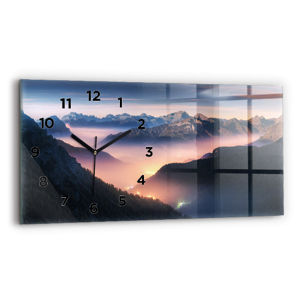 Glass wall clock rectangular Mountain peaks Landscape