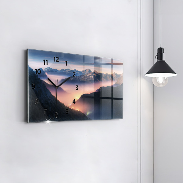 Glass wall clock rectangular Mountain peaks Landscape