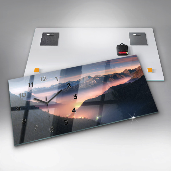 Glass wall clock rectangular Mountain peaks Landscape