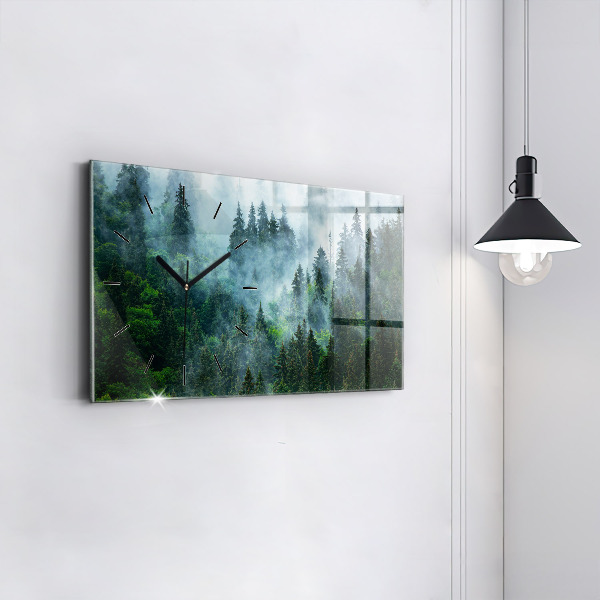Glass wall clock rectangular Misty forest