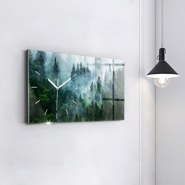 Glass wall clock rectangular Misty forest