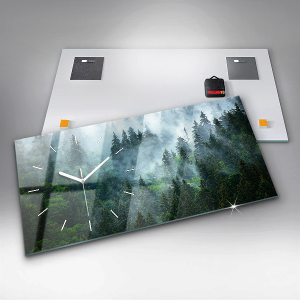 Glass wall clock rectangular Misty forest