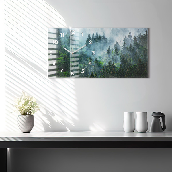 Glass wall clock rectangular Misty forest