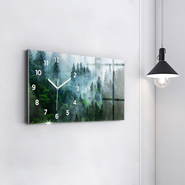 Glass wall clock rectangular Misty forest
