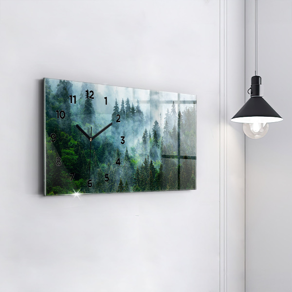 Glass wall clock rectangular Misty forest