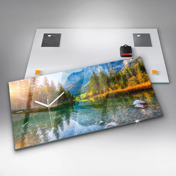Glass wall clock rectangular River Mountains Landscape