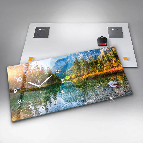 Glass wall clock rectangular River Mountains Landscape