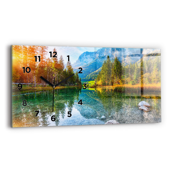 Glass wall clock rectangular River Mountains Landscape