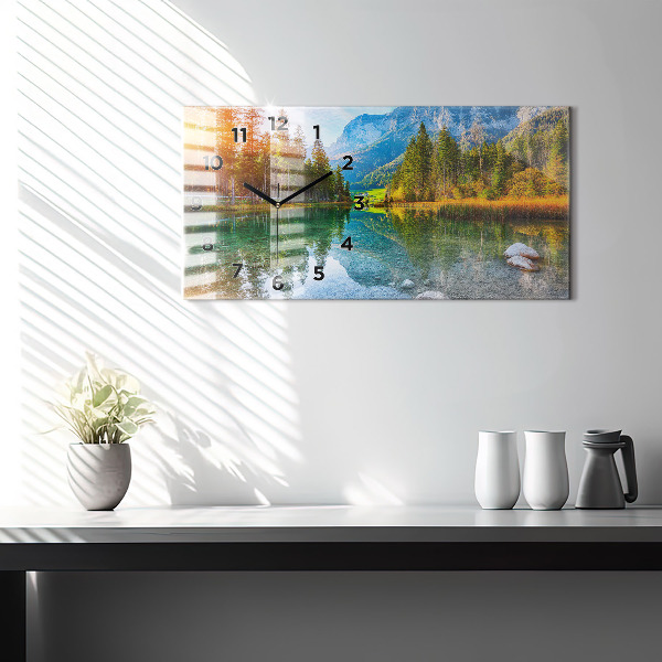 Glass wall clock rectangular River Mountains Landscape