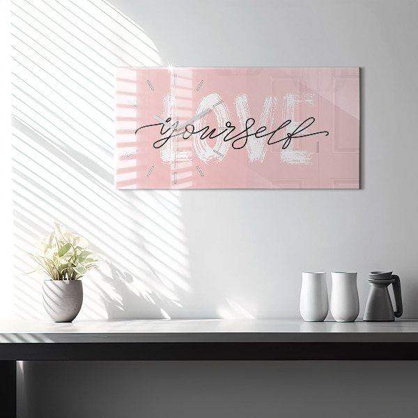 Glass wall clock rectangular The inscription Love yourself